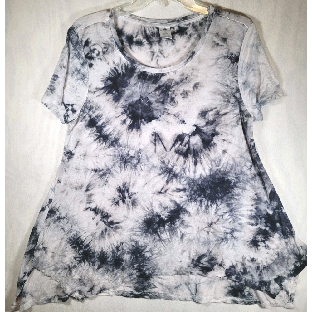 Active Life Tie Dye Shirt Womens Size Medium Black & Gray Rayon Soft Activewear